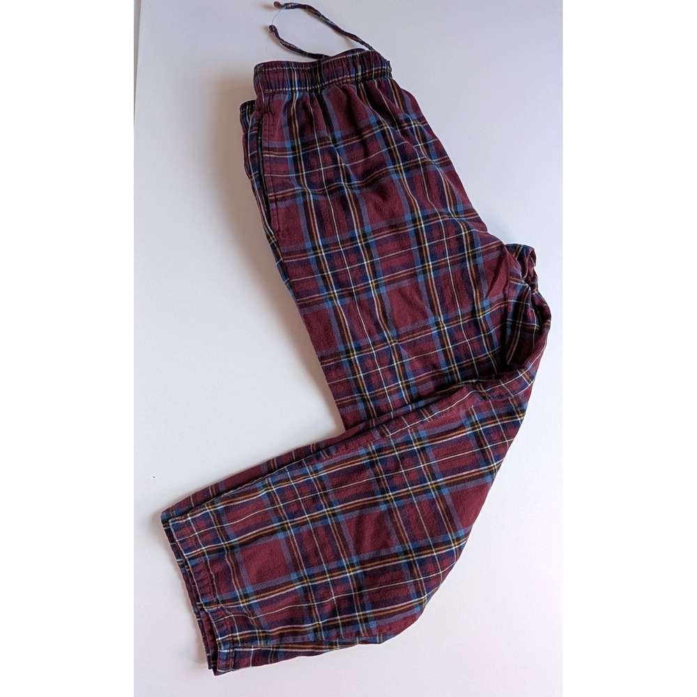Lands End Womens Pajama Pants Size M Burgundy Plaid Flannel Cotton PJs Sleepwear